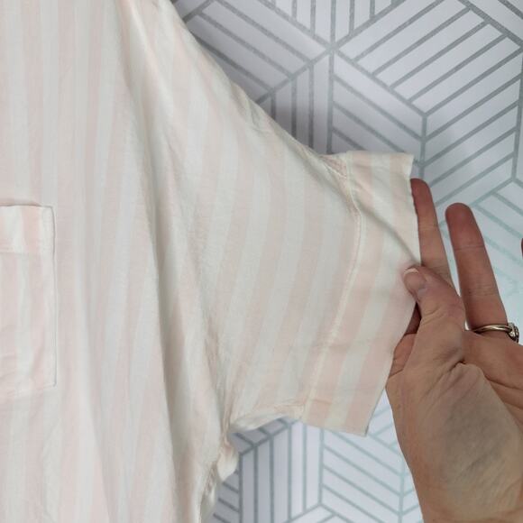 Madewell XS Pink White Striped Tie Front Button Down Short Sleeve Shirt - Picture 6 of 11